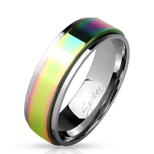 Colorful rainbow ion plated stainless steel spinning ring | Wholesale stainless steel rings - Jewelry | Small photo