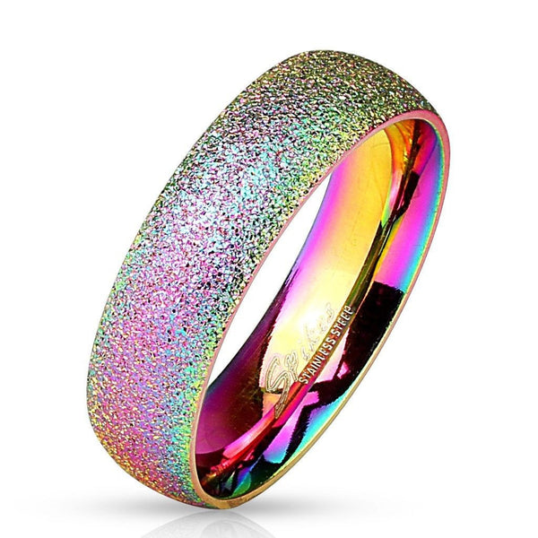 Marvelous Rainbow Sand-Blast Finish Wedding Band Ring | Wholesale 316L Stainless Steel Jewelry | Main