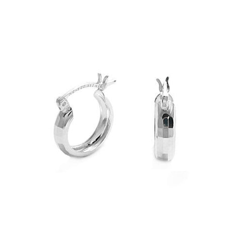 Glossy Rectangle Faceted Round Hoop Earrings in 15mm | Wholesale Sterling Silver Jewelry | Main