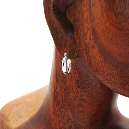 Impeccable Rectangle Faceted Round Hoop Earrings in 17mm | Wholesale Sterling Silver Jewelry | Alternate