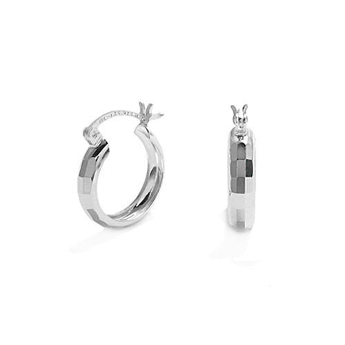 Impeccable Rectangle Faceted Round Hoop Earrings in 17mm | Wholesale Sterling Silver Jewelry | Main