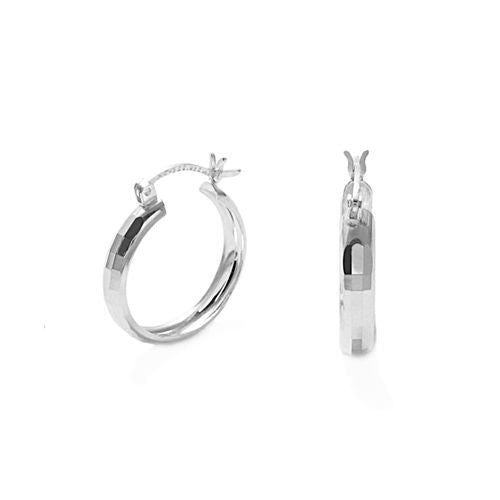 Beautiful Rectangle Faceted Round Hoop Earrings in 21mm | Wholesale Sterling Silver Jewelry | Main