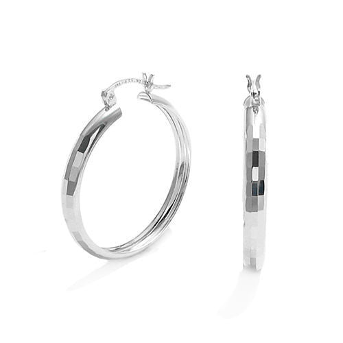 Grand Rectangle Faceted Round Hoop Earrings in 32mm | Wholesale Sterling Silver Jewelry | Main