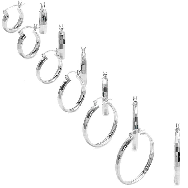 Exquisite Rectangle Faceted Round Hoop Earrings in Different Sizes | Wholesale Sterling Silver Jewelry | Main