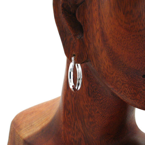 Exquisite Rectangle Faceted Round Hoop Earrings in 26mm | Wholesale Sterling Silver Jewelry | Alternate