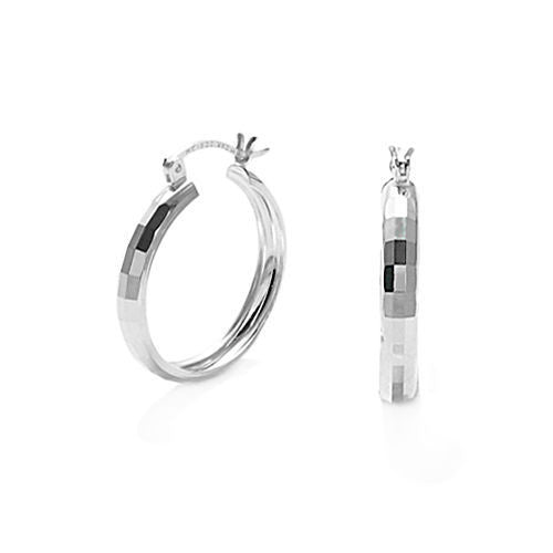 Exquisite Rectangle Faceted Round Hoop Earrings in 26mm | Wholesale Sterling Silver Jewelry | Alternate