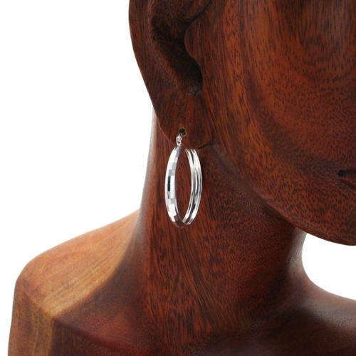 Exquisite Rectangle Faceted Round Hoop Earrings in 32mm | Wholesale Sterling Silver Jewelry | Alternate