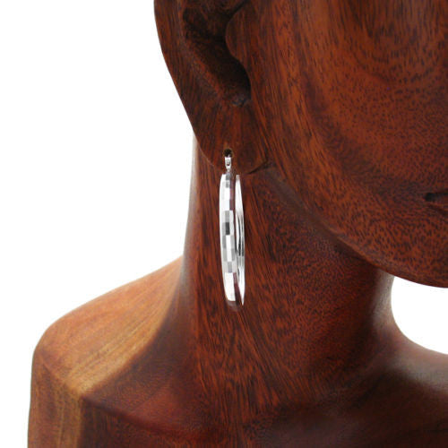 Exquisite Rectangle Faceted Round Hoop Earrings in 42mm | Wholesale Sterling Silver Jewelry | Alternate