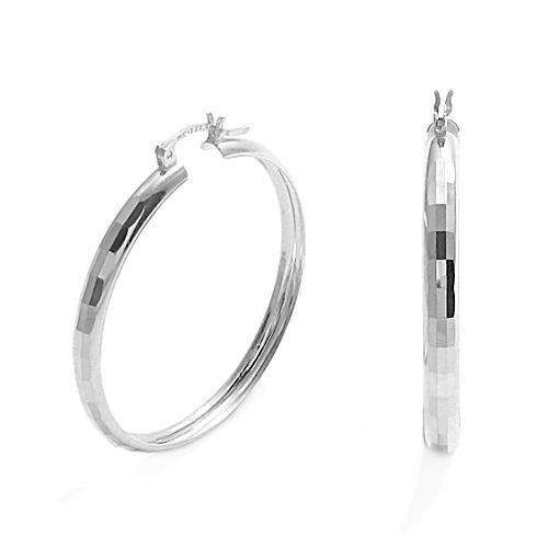 Exquisite Rectangle Faceted Round Hoop Earrings in 42mm | Wholesale Sterling Silver Jewelry | Alternate