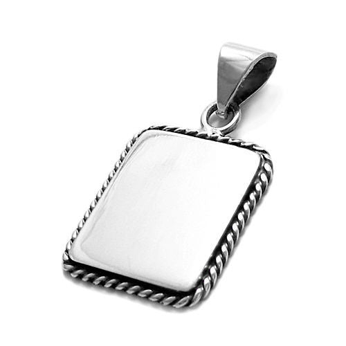 Engravable rectangle pendant/charm with rope border | Wholesale Sterling Silver Jewelry | Item photo