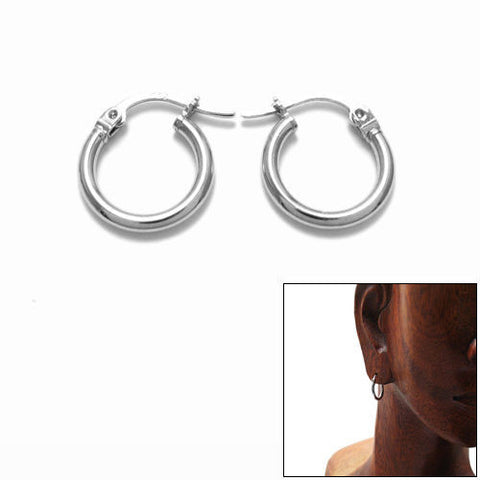 Rhodium 2mm Plain Hoop Earrings in 14mm | Wholesale Sterling Silver Jewelry | Main