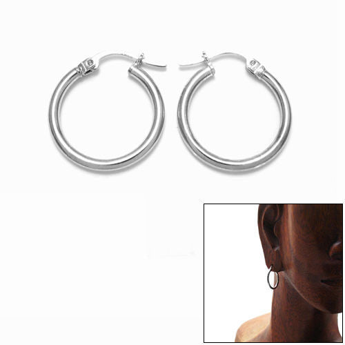 Rhodium 2mm Plain Hoop Earrings in 20mm | Wholesale Sterling Silver Jewelry | Alternate
