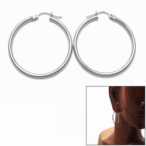 Rhodium 2mm Plain Hoop Earrings in 31mm | Wholesale Sterling Silver Jewelry | Alternate