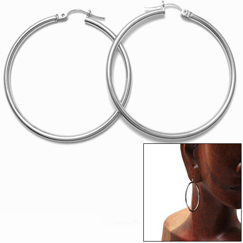 Rhodium 2mm Plain Hoop Earrings in 39mm | Wholesale Sterling Silver Jewelry | Alternate