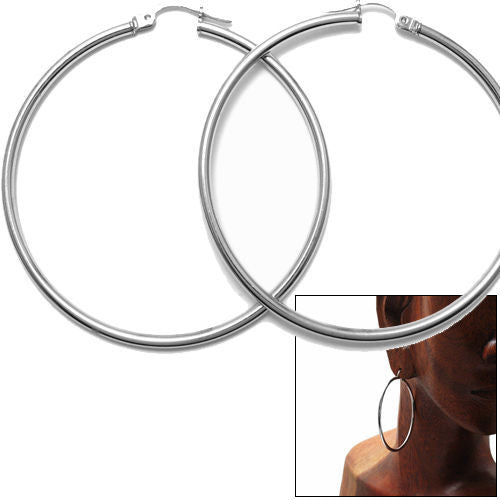Rhodium 2mm Plain Hoop Earrings in 50mm | Wholesale Sterling Silver Jewelry | Alternate