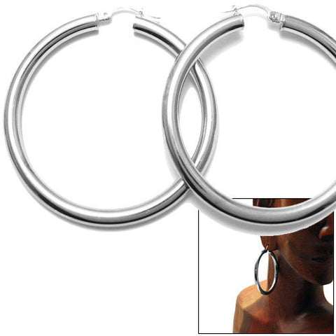 Rhodium 49mm Wide Plain Hoop Earrings | Wholesale Sterling Silver Jewelry | Main