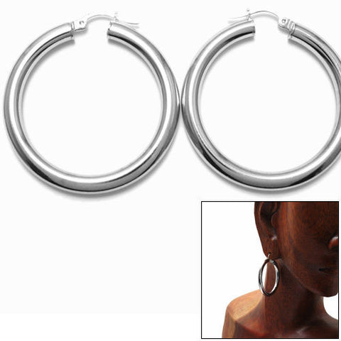 Rhodium 4mm Wide Plain Hoop Earrings in 39mm | Wholesale Sterling Silver Jewelry | Alternate