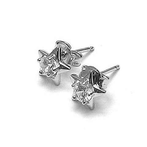 Dainty and Exquisite Rhodium CZ Star Post Earrings | Wholesale Sterling Silver Jewelry | Main