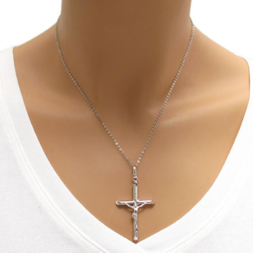 Classic Rhodium Finished Crucifix Cross Pendant | Wholesale 925 Sterling Silver Pendant - Jewelry | Alternate