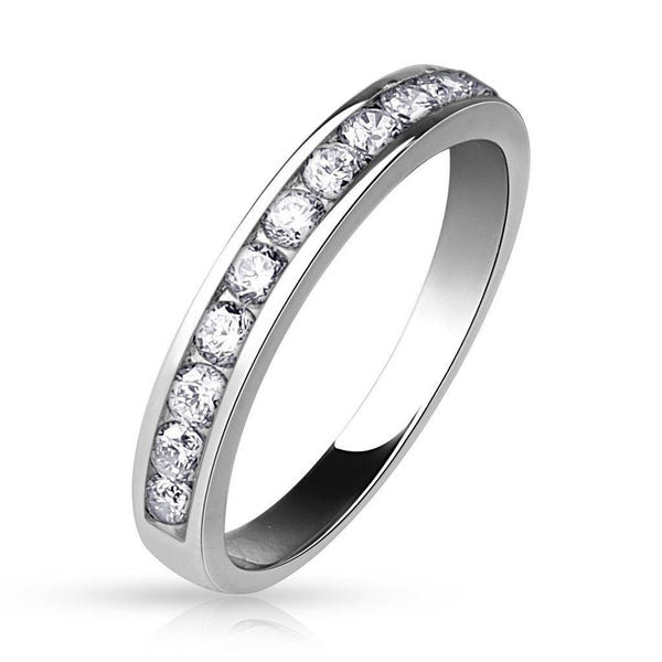 Gorgeous Rhodium Finish Semi Circle 0.33 Carat CZ Rings | Wholesale 316L Stainless Steel Rings | Main