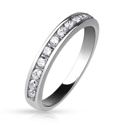 Gorgeous Rhodium Finish Semi Circle 0.33 Carat CZ Rings | Wholesale 316L Stainless Steel Rings | Main