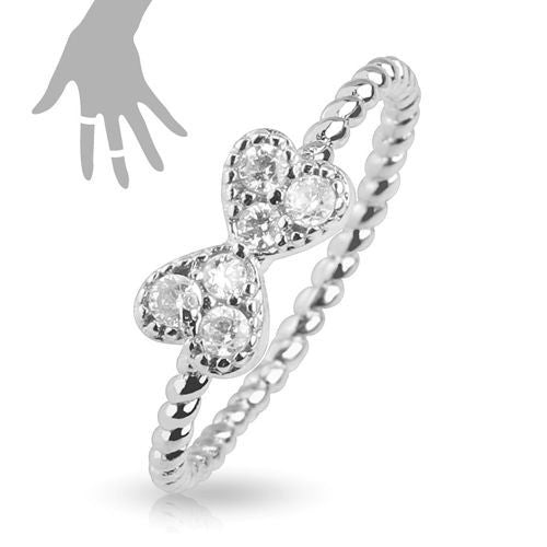 Rhodium Plated Brass Ribbon Twisted Design Mid/Toe Ring with CZs | Wholesale 316L Stainless Steel Jewelry |