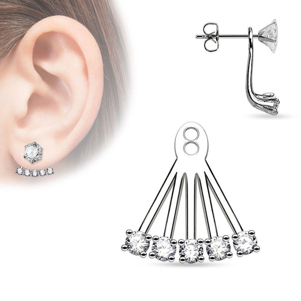 Rhodium plated brass sunburst earring jacket w/ CZ accents | Wholesale Fashion Jewelry & Accessories | Large photo