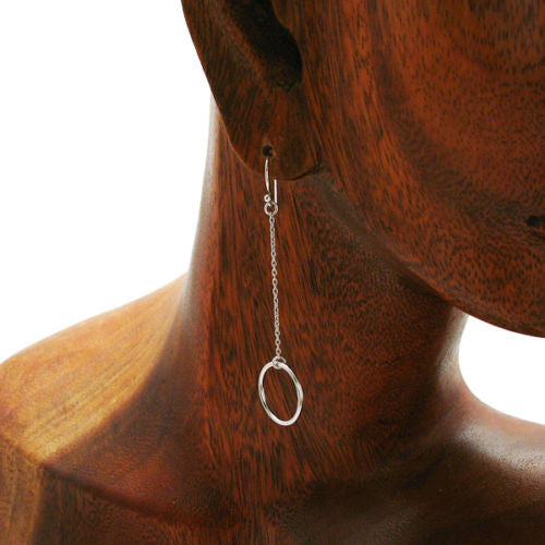 "Ring dangling from a long chain" hook earrings | Wholesale 925 Sterling Silver Jewelry | Alternate Photo