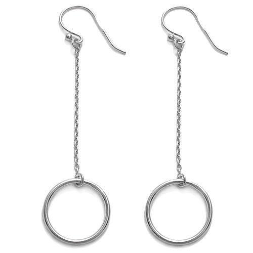 "Ring dangling from a long chain" hook earrings | Wholesale 925 Sterling Silver Jewelry | Item Photo