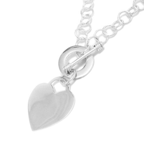 Elegant rolo necklace with engravable heart & toggle lock | Wholesale 925 Sterling Silver Jewelry | Item photo