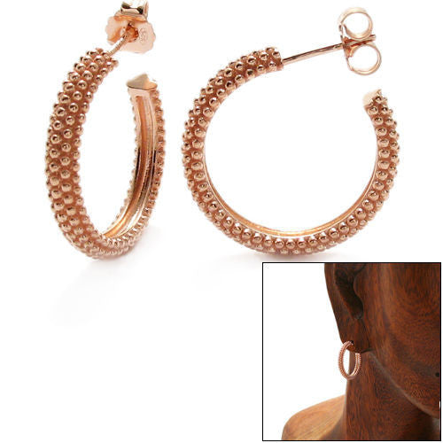 Rose Gold 4mm Popcorn Style Round Hoop Post Earrings | Wholesale Sterling Silver Shoes Jewelry | Alternate