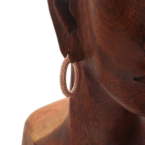 Dashing Rose Gold 5mm Wide Popcorn Style Round Hoop Snap Latch Earrings | Wholesale Sterling Silver Jewelry | Alternate