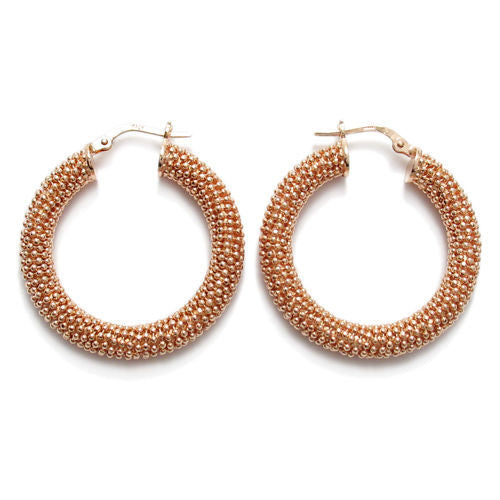 Dashing Rose Gold 5mm Wide Popcorn Style Round Hoop Snap Latch Earrings | Wholesale Sterling Silver Jewelry | Alternate
