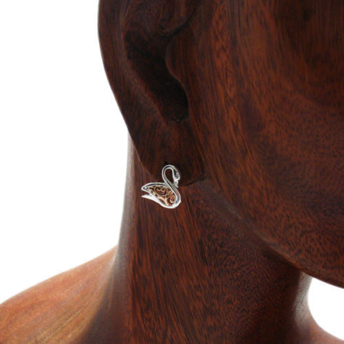 Rose Gold Filigreed Swan Earrings | Wholesale Sterling Silver Jewelry | Alternate