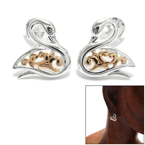 Rose Gold Filigreed Swan Earrings | Wholesale Sterling Silver Jewelry | Alternate