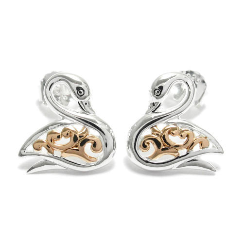 Rose Gold Filigreed Swan Earrings | Wholesale Sterling Silver Jewelry | Main