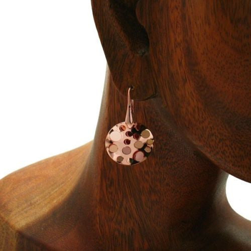Rose Gold Ion Plated Round Disco Mirrored Earrings | Wholesale 925 Sterling Silver Jewelry | Alternate Photo