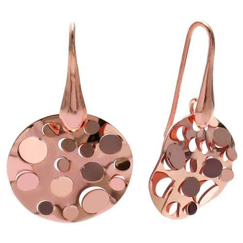 Rose Gold Ion Plated Round Disco Mirrored Earrings | Wholesale 925 Sterling Silver Jewelry | Main Photo