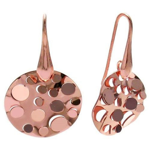 Rose Gold Ion Plated Round Disco Mirrored Earrings | Wholesale 925 Sterling Silver Jewelry | Main Photo