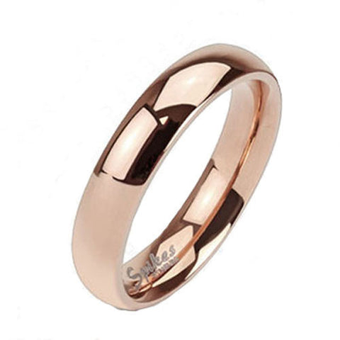 Modern Classic Ion Plated Rose Gold Polished Titanium Band Style Ring. Available in 4mm and 6mm. Couple Ring