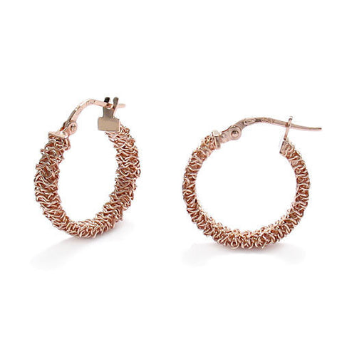 Stunning Rose Gold Tangled Mesh Wire Round Hoop Earrings in 20mm | Wholesale Sterling Silver Jewelry | Main
