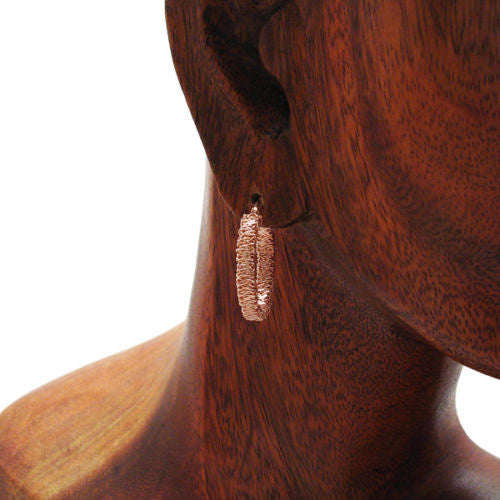 Rose Gold Tangled Mesh Wire Round Hoop Earrings in 26mm | Wholesale Sterling Silver Jewelry | Alternate