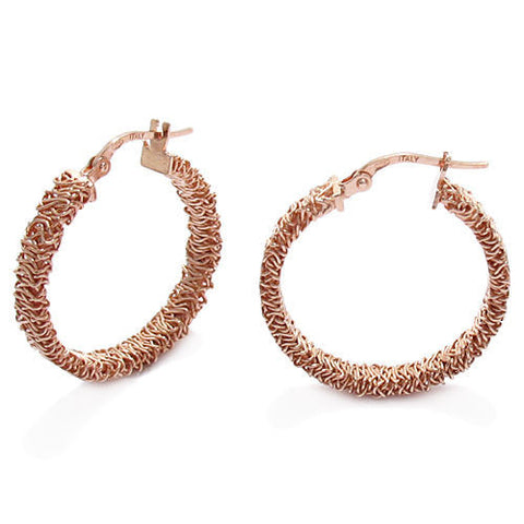 Rose Gold Tangled Mesh Wire Round Hoop Earrings in 26mm | Wholesale Sterling Silver Jewelry | Main