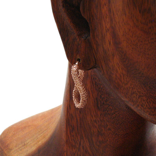 Rose Gold Tangled Mesh Wire Round Hoop Earrings | Wholesale Sterling Silver Jewelry | Alternate