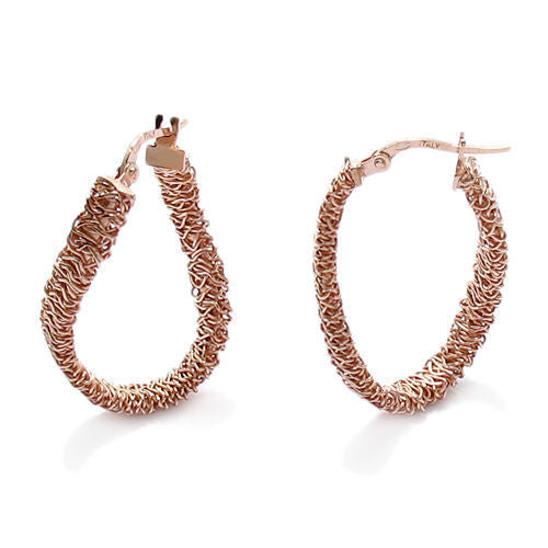 Rose Gold Tangled Mesh Wire Round Hoop Earrings | Wholesale Sterling Silver Jewelry | Main