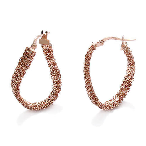 Rose Gold Tangled Mesh Wire Round Hoop Earrings | Wholesale Sterling Silver Jewelry | Main