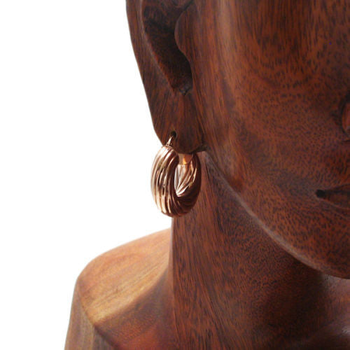Rose Gold Wide Twisted Groove Hoop Earrings | Wholesale Sterling Silver Jewelry | Alternate