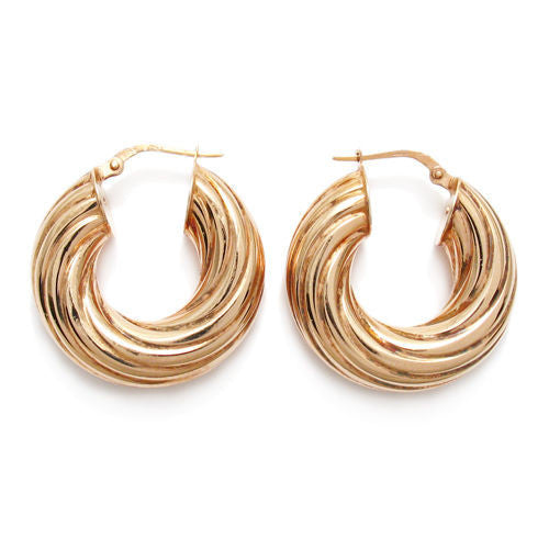 Rose Gold Wide Twisted Groove Hoop Earrings | Wholesale Sterling Silver Jewelry | Alternate