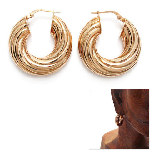 Rose Gold Wide Twisted Groove Hoop Earrings | Wholesale Sterling Silver Jewelry | Main