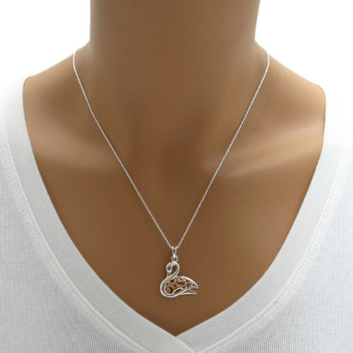 Lovely Rose Gold Filigreed Swan Pendant | Wholesale 925 Sterling Silver Pendant - Jewelry | Alternate